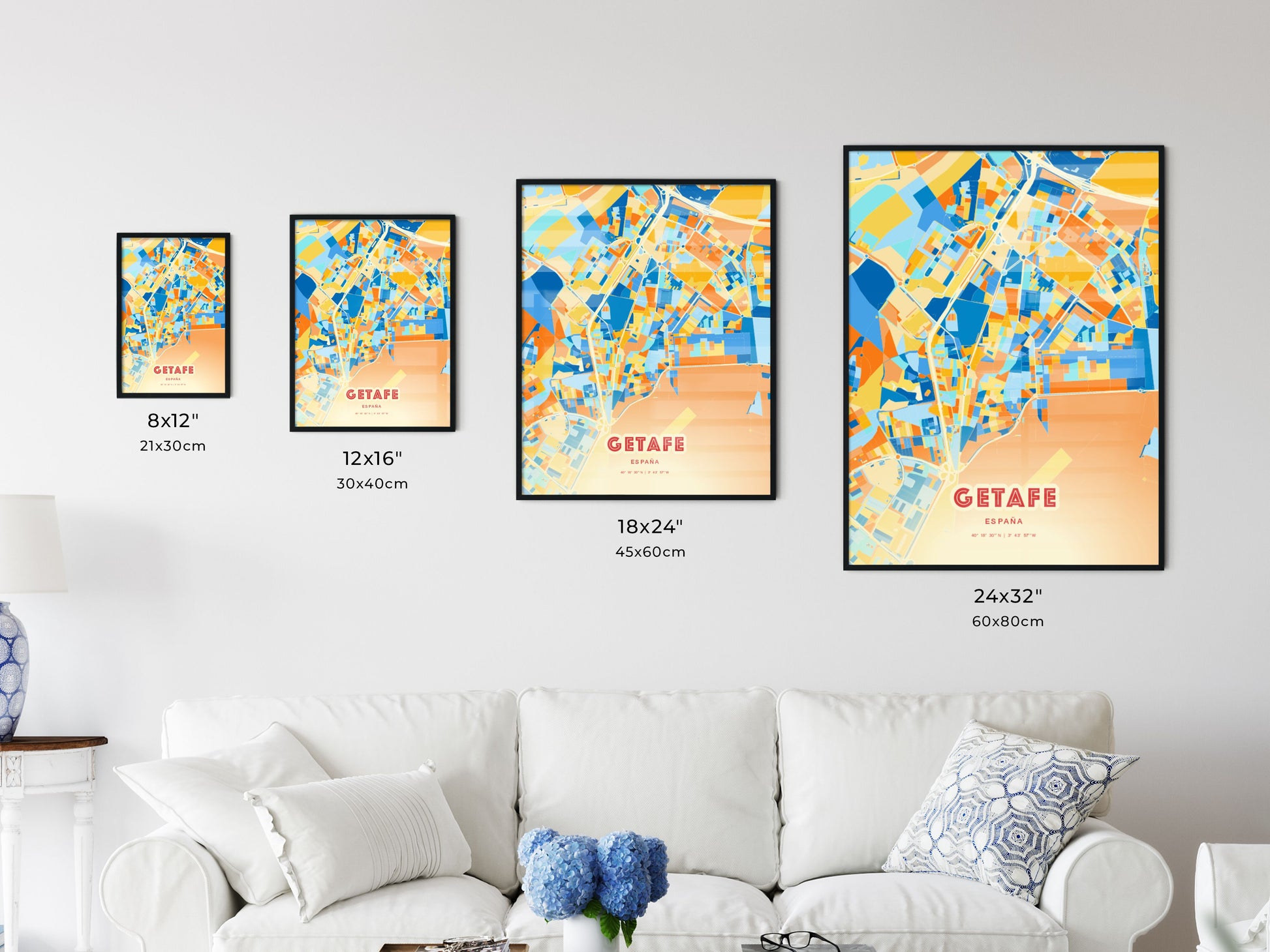 Colorful GETAFE SPAIN Fine Art Map Blue Orange