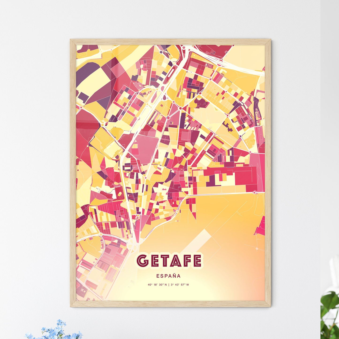 Colorful GETAFE SPAIN Fine Art Map Hot Red