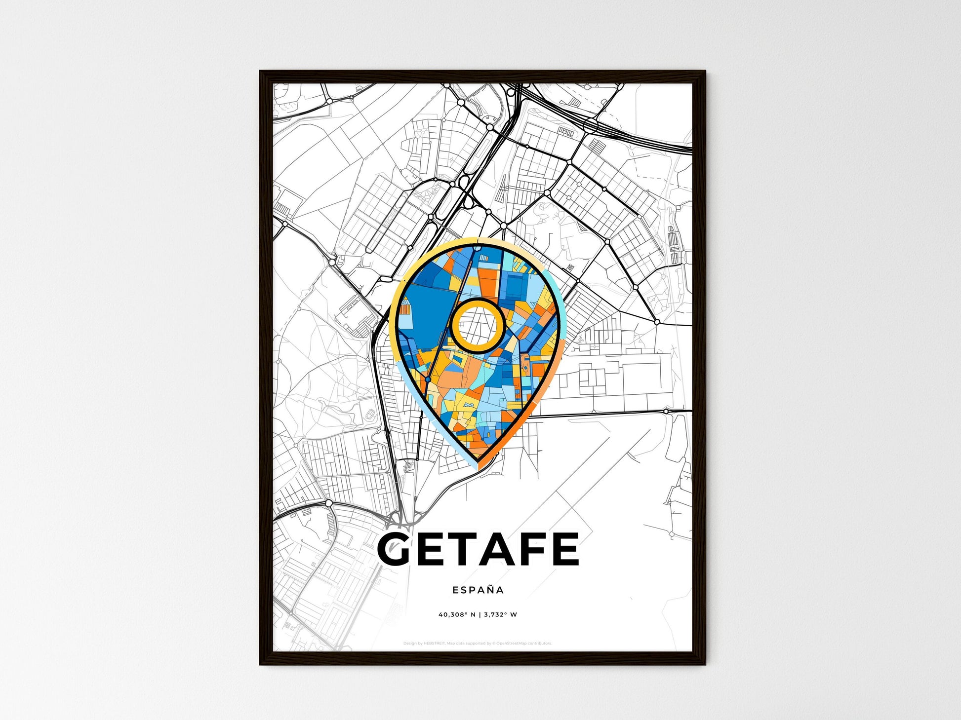 Getafe Spain wedding art map with pointer icon