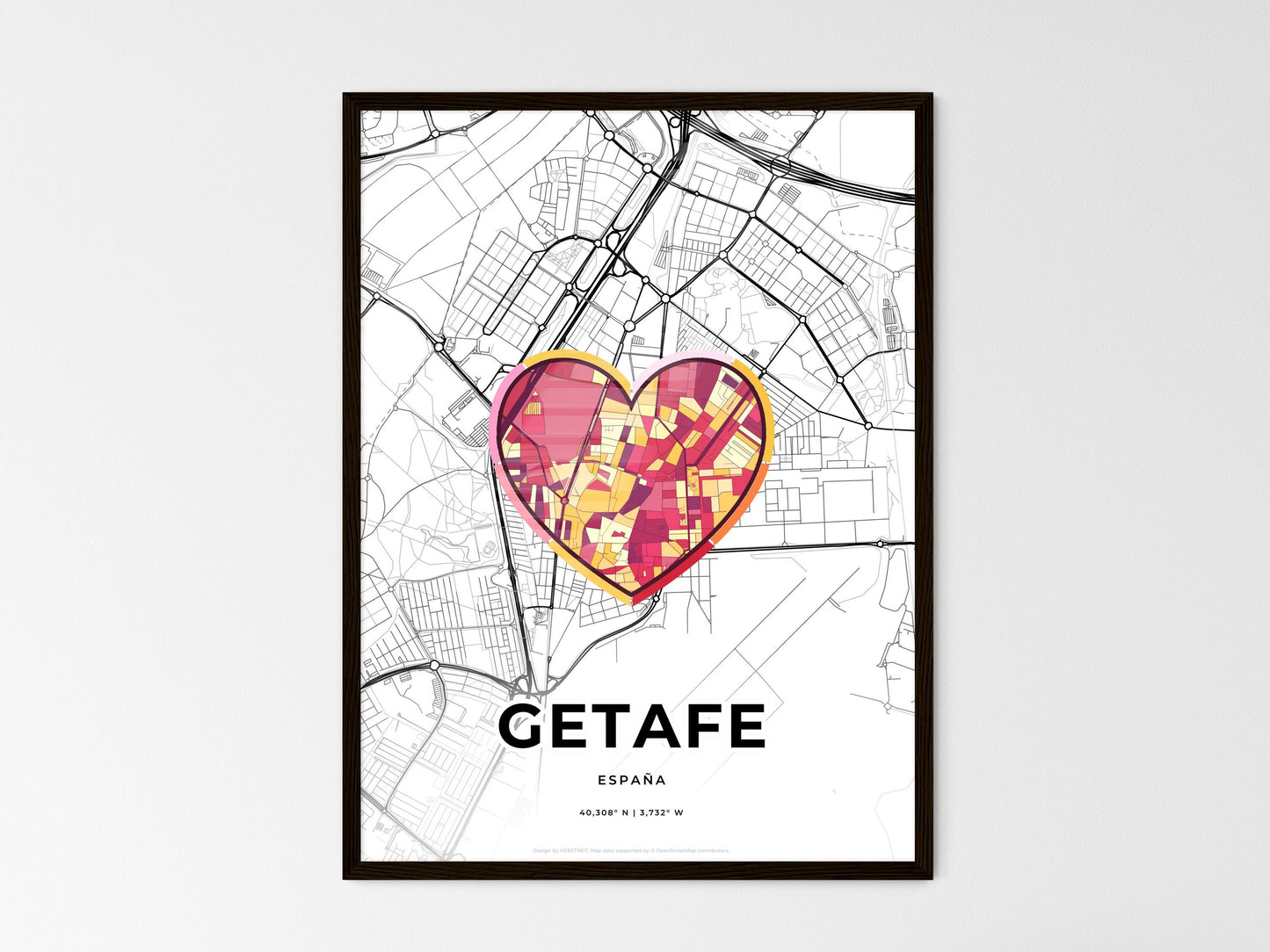 Getafe Spain wedding art map with heart icon