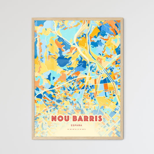 Colorful NOU BARRIS SPAIN Fine Art Map Blue Orange