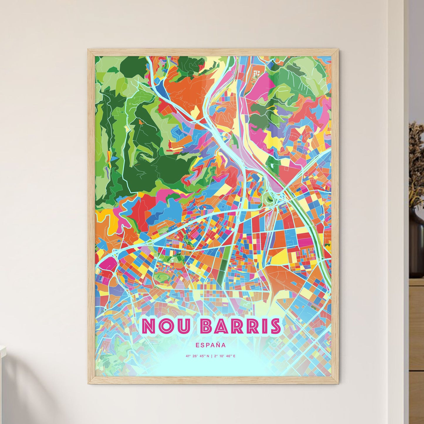 Colorful NOU BARRIS SPAIN Fine Art Map Crazy Colors