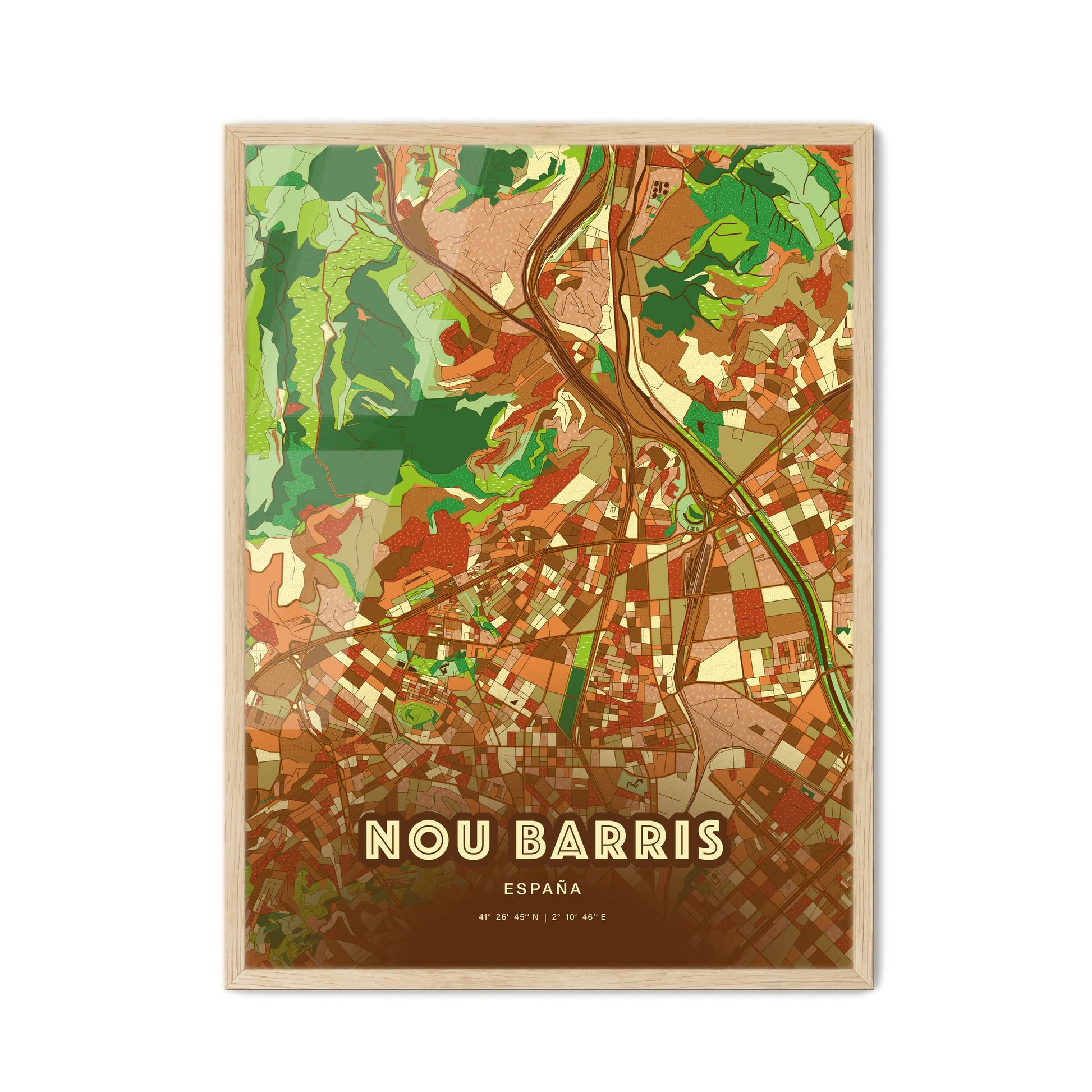 Colorful NOU BARRIS SPAIN Fine Art Map Farmhouse