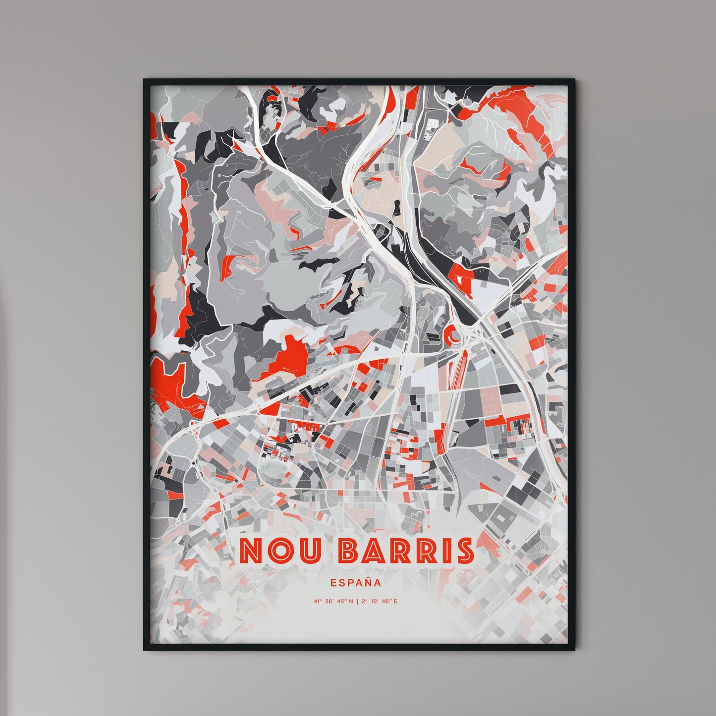 Colorful NOU BARRIS SPAIN Fine Art Map Modern