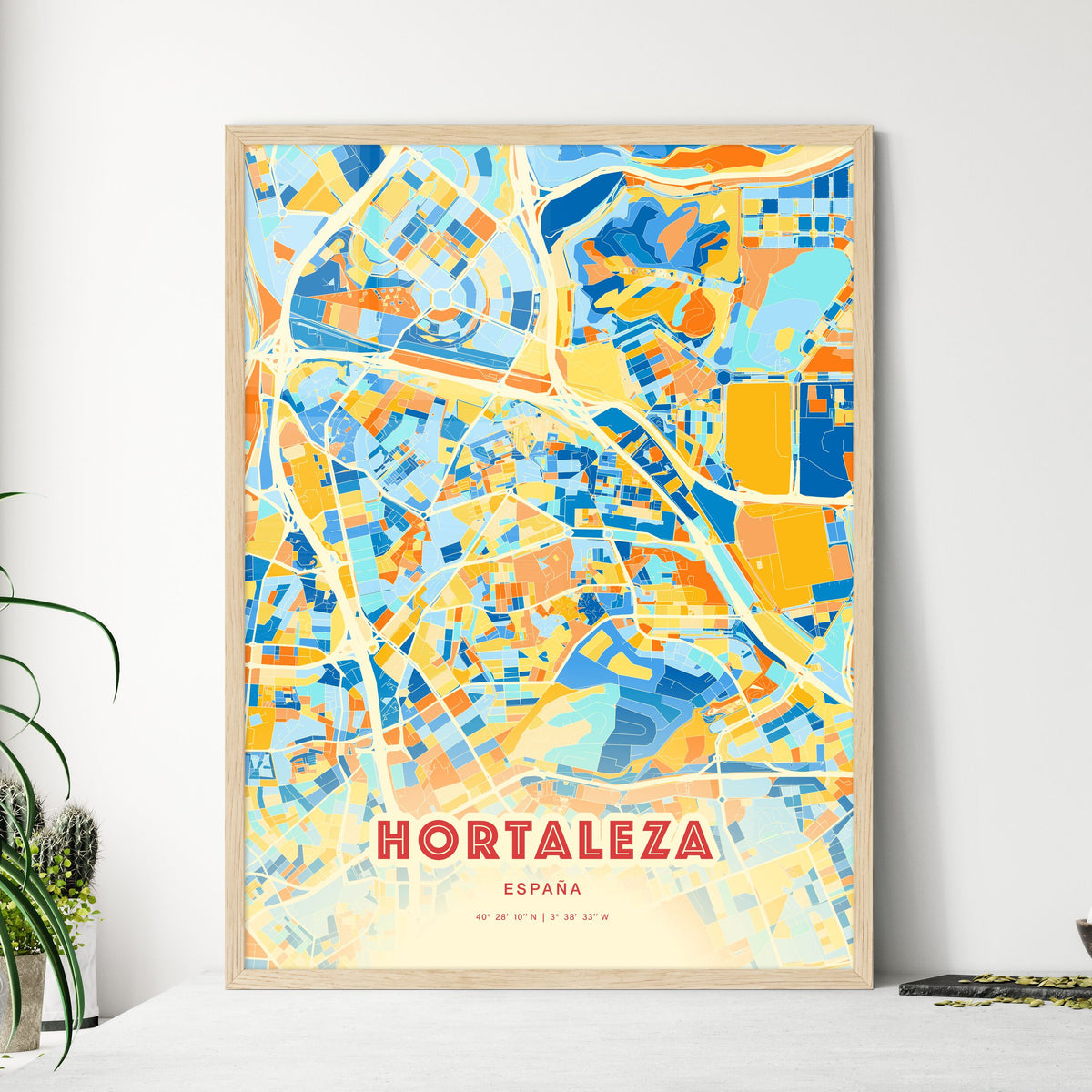 Colorful HORTALEZA SPAIN Fine Art Map Blue Orange