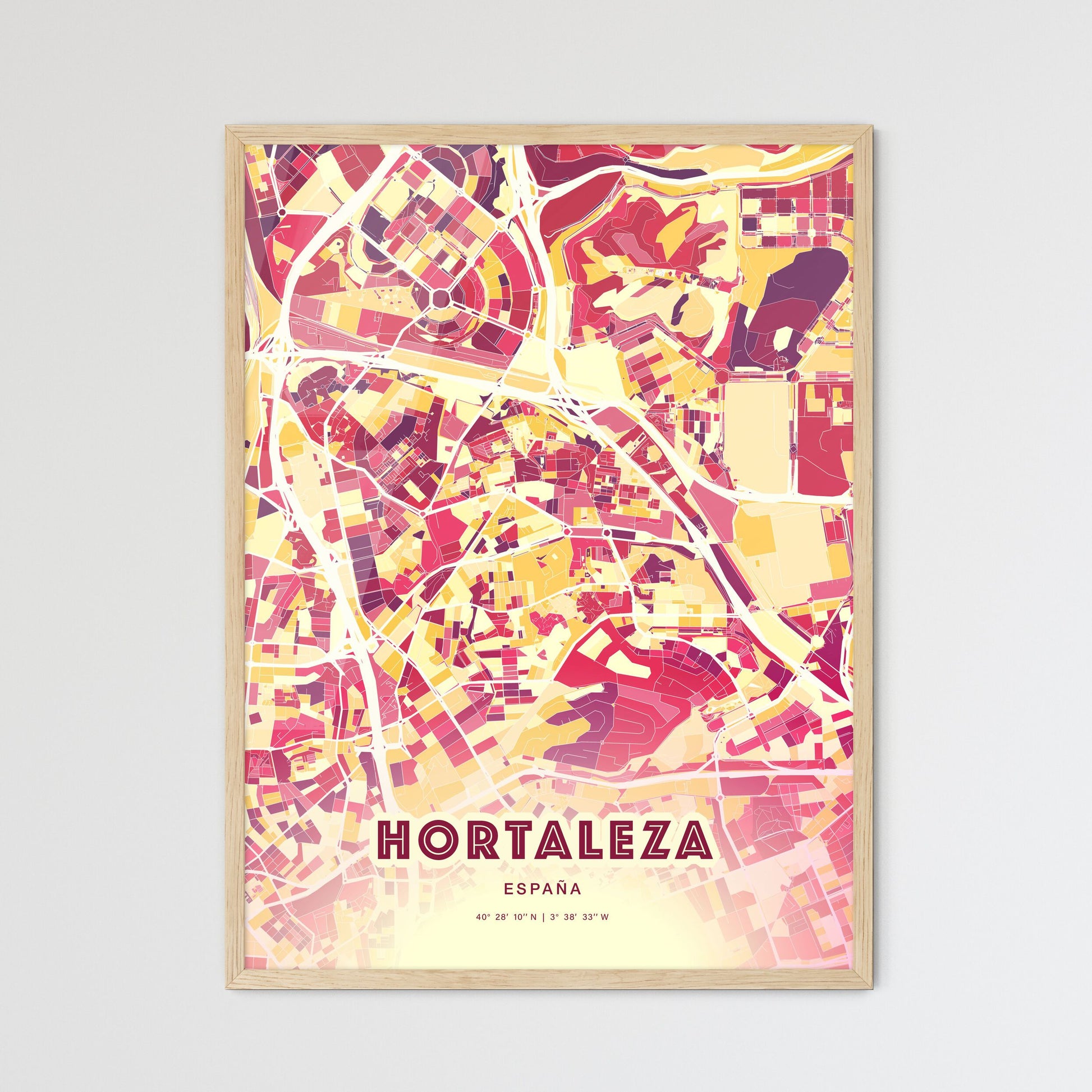 Colorful HORTALEZA SPAIN Fine Art Map Hot Red