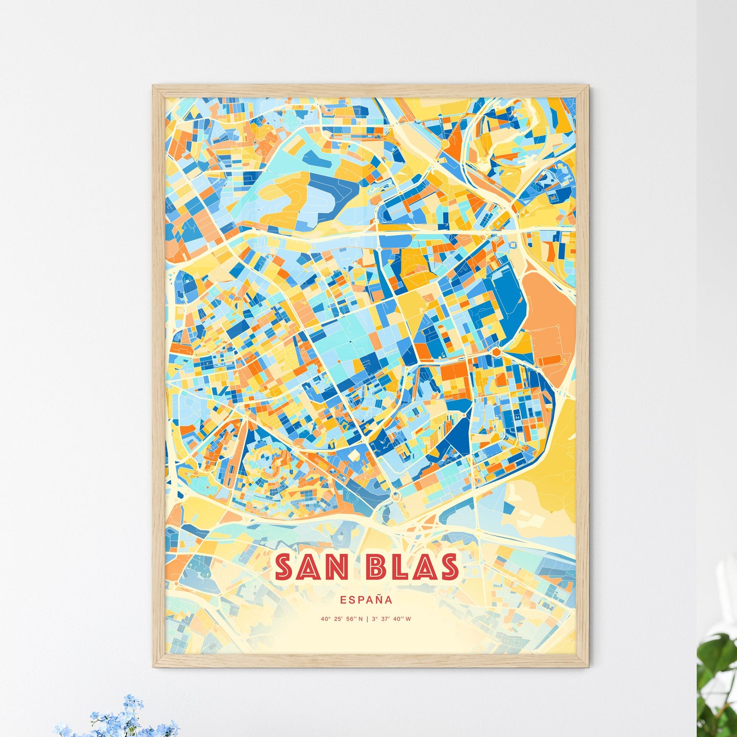 Colorful San Blas Spain Fine Art Map Blue Orange