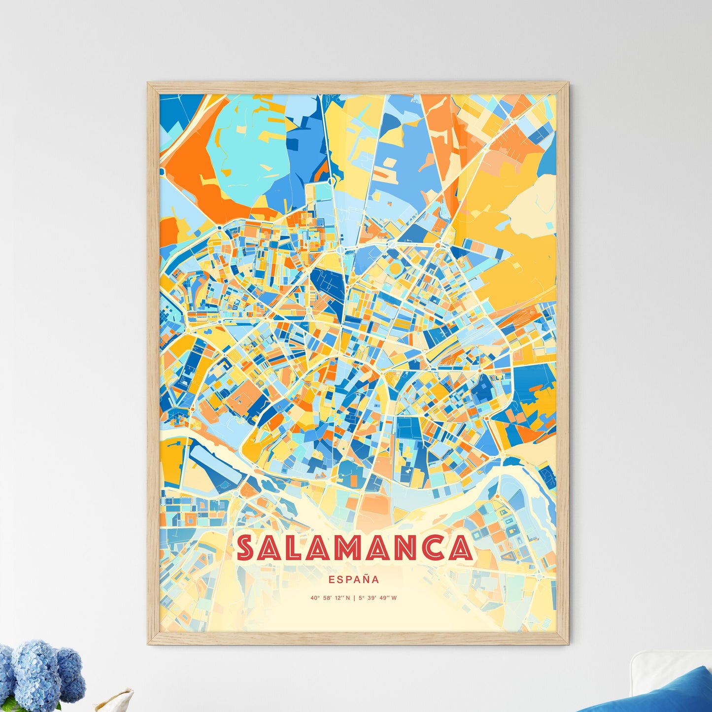 Colorful Salamanca Spain Fine Art Map Blue Orange