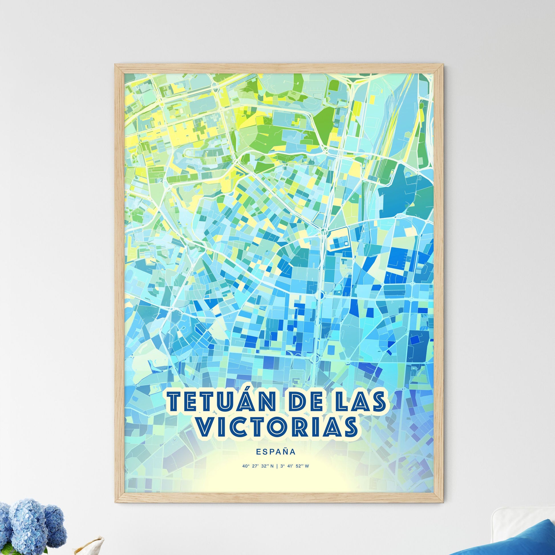 Colorful TETUÁN DE LAS VICTORIAS SPAIN Fine Art Map Cool Blue