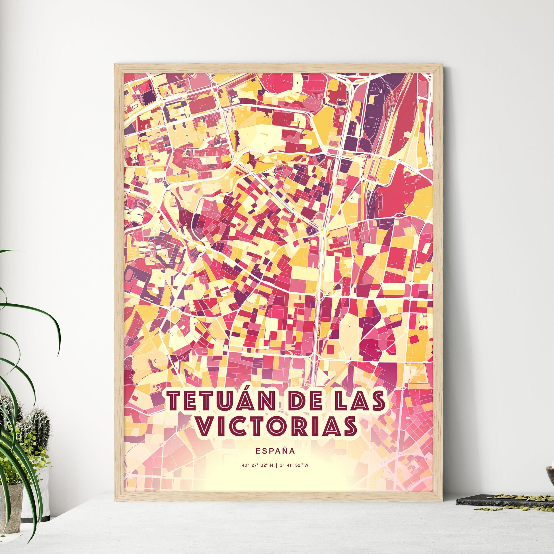 Colorful TETUÁN DE LAS VICTORIAS SPAIN Fine Art Map Hot Red