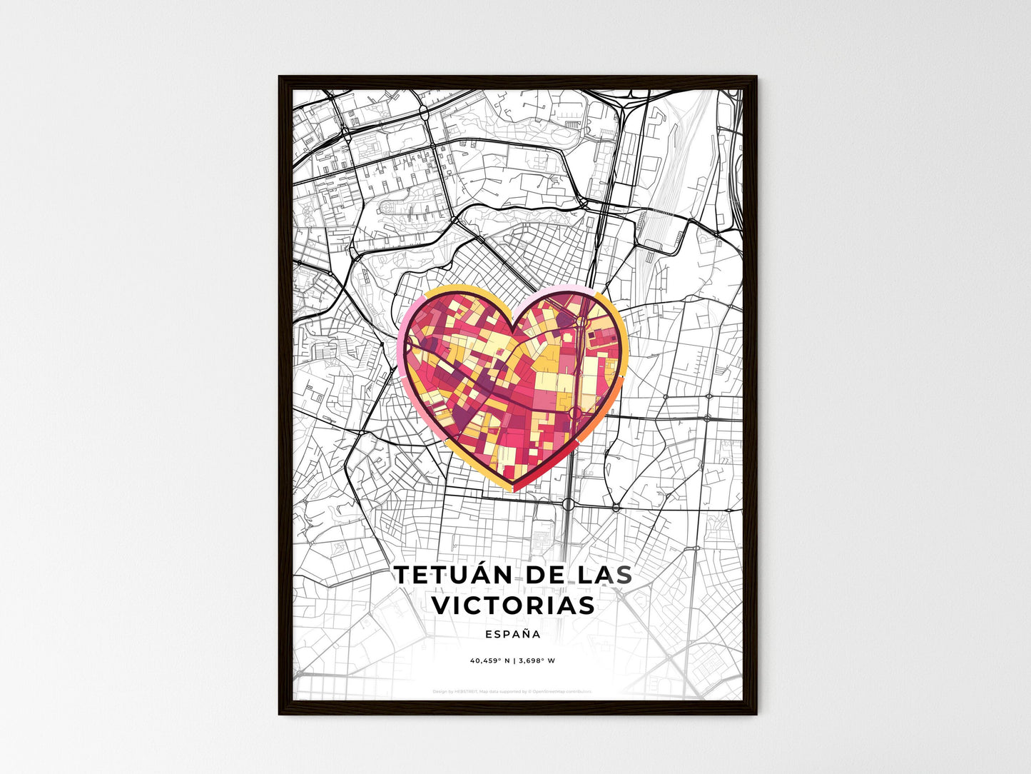 Tetuán De Las Victorias Spain wedding art map with heart icon