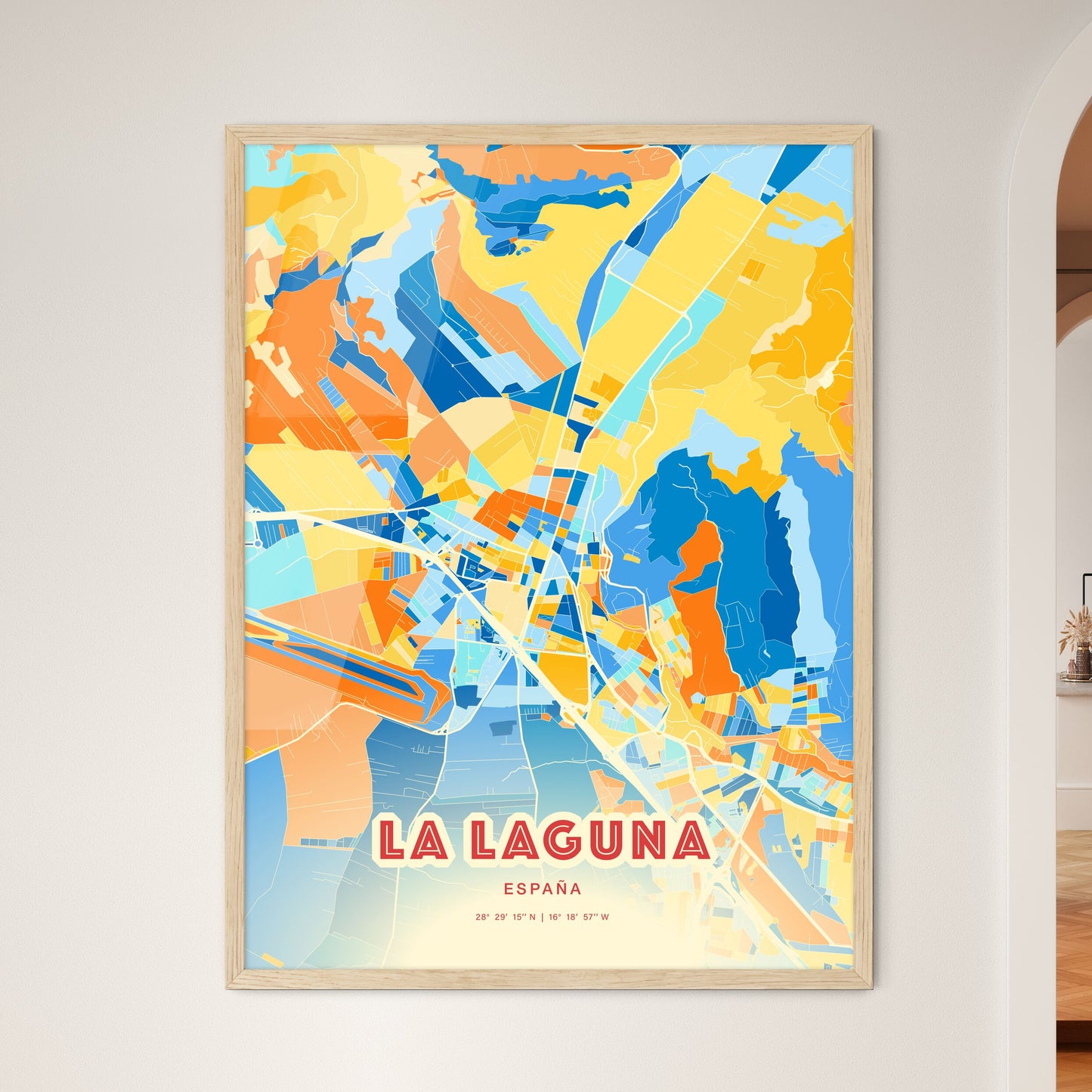 Colorful La Laguna Spain Fine Art Map Blue Orange