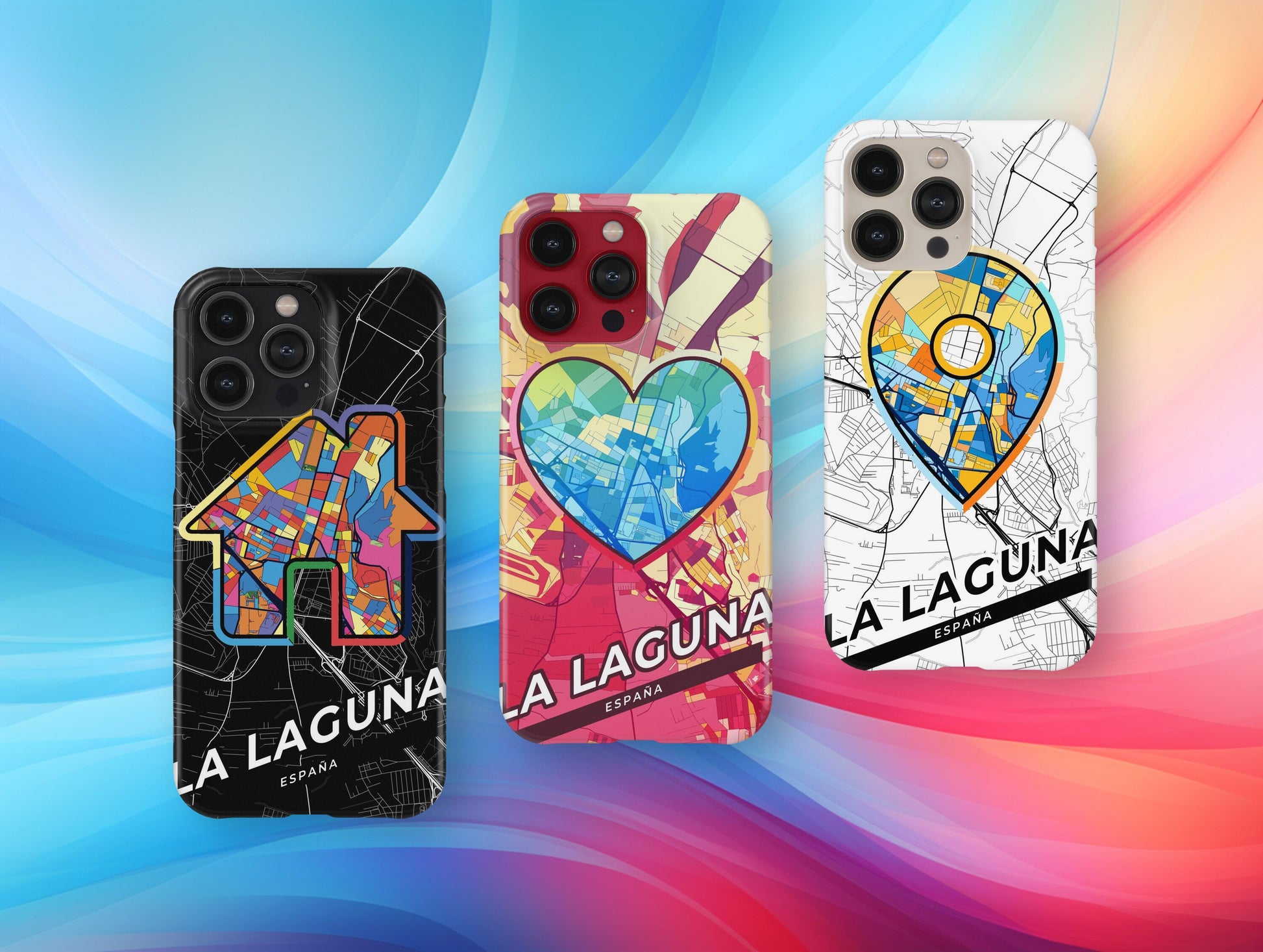 La Laguna Spain slim phone case with colorful icon. Birthday, wedding or housewarming gift. Couple match cases.