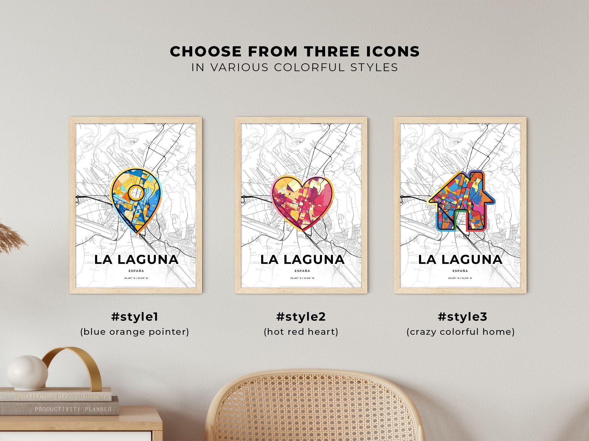 La Laguna Spain maps with colorful icons