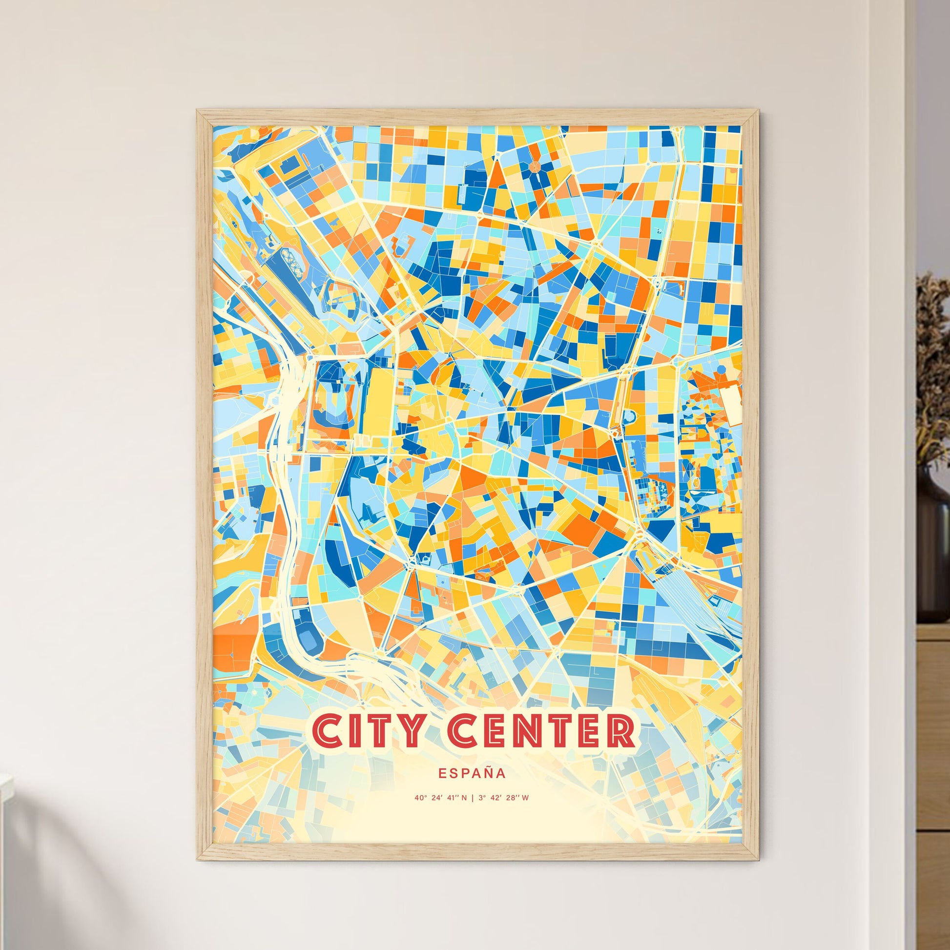 Colorful CITY CENTER SPAIN Fine Art Map Blue Orange