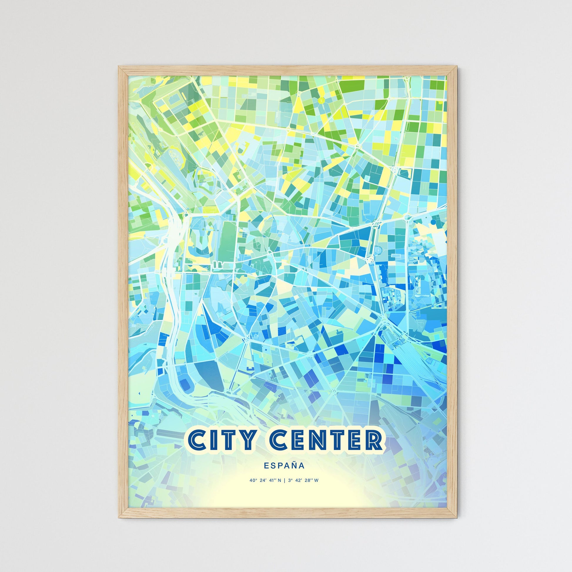 Colorful CITY CENTER SPAIN Fine Art Map Cool Blue