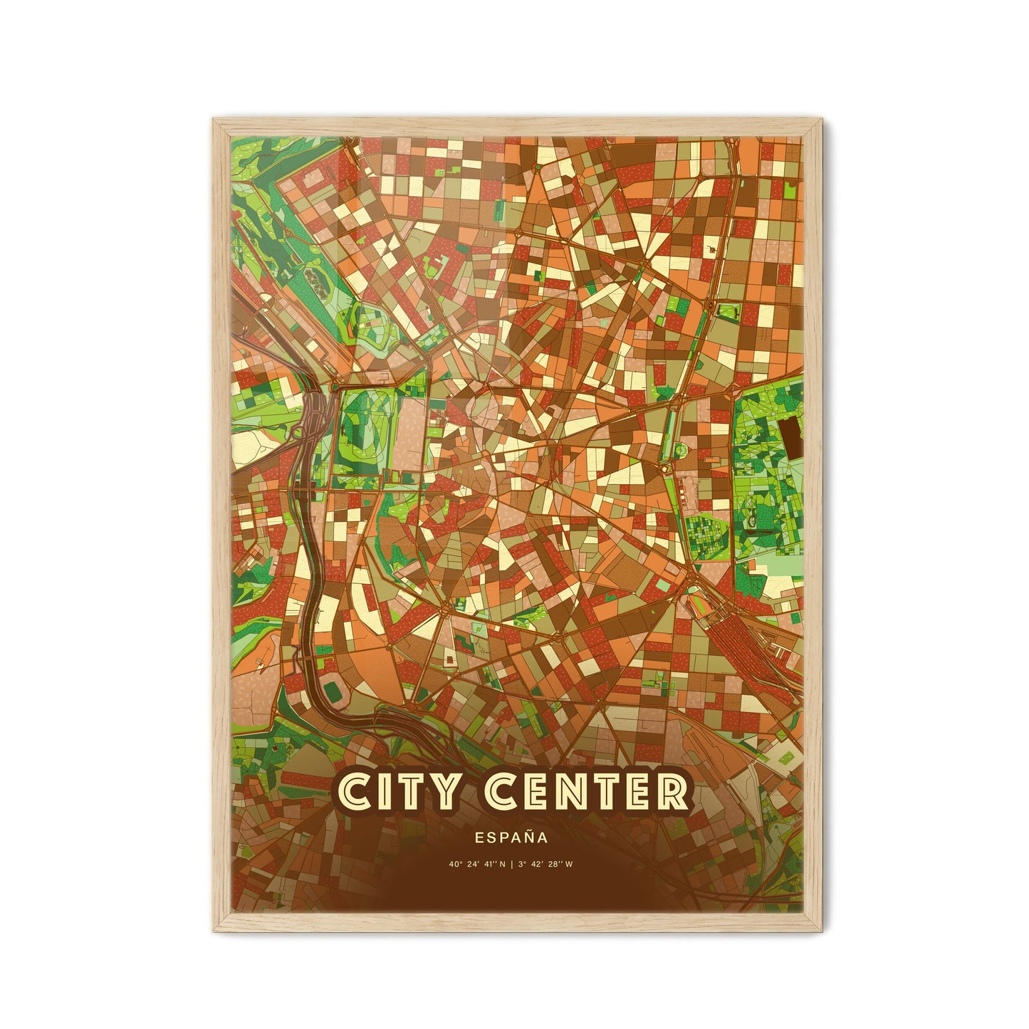 Colorful CITY CENTER SPAIN Fine Art Map Farmhouse