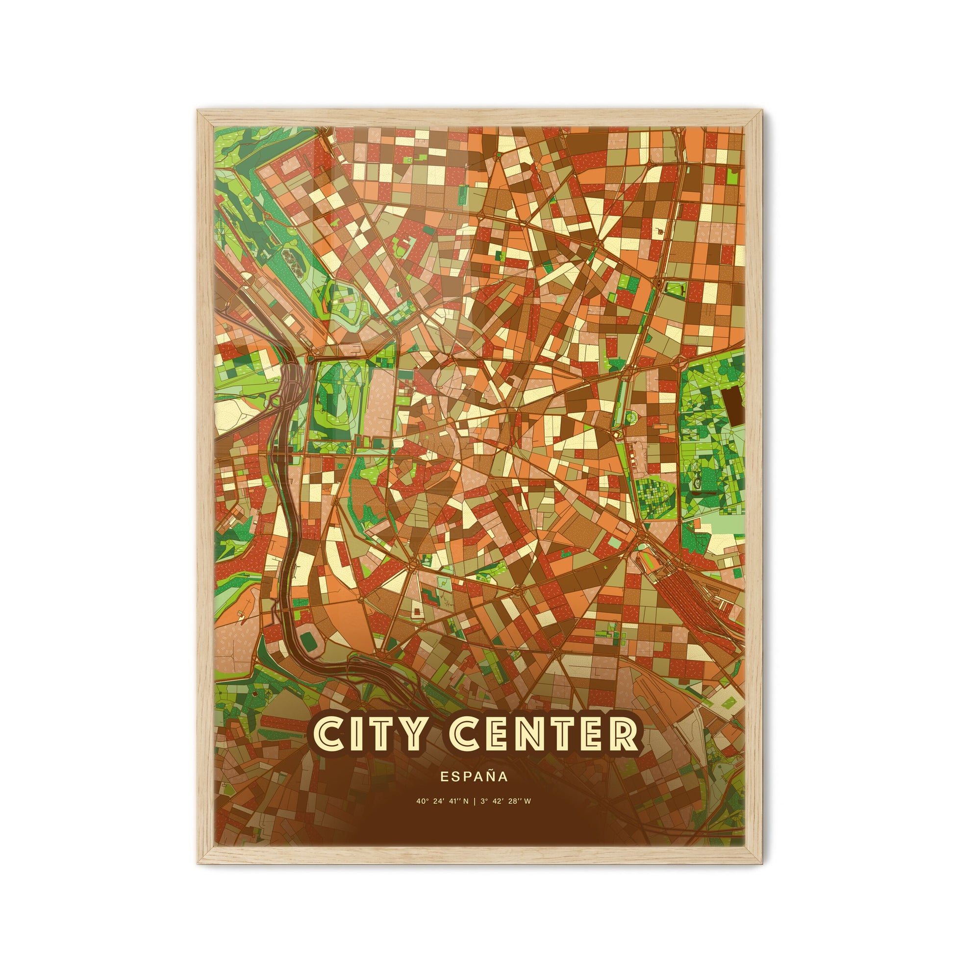 Colorful CITY CENTER SPAIN Fine Art Map Farmhouse