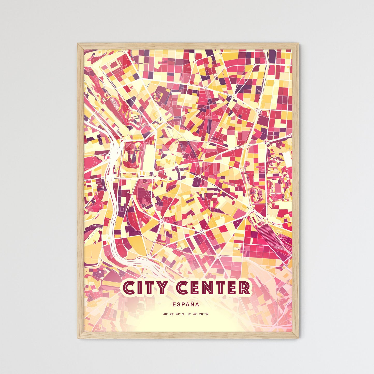 Colorful CITY CENTER SPAIN Fine Art Map Hot Red