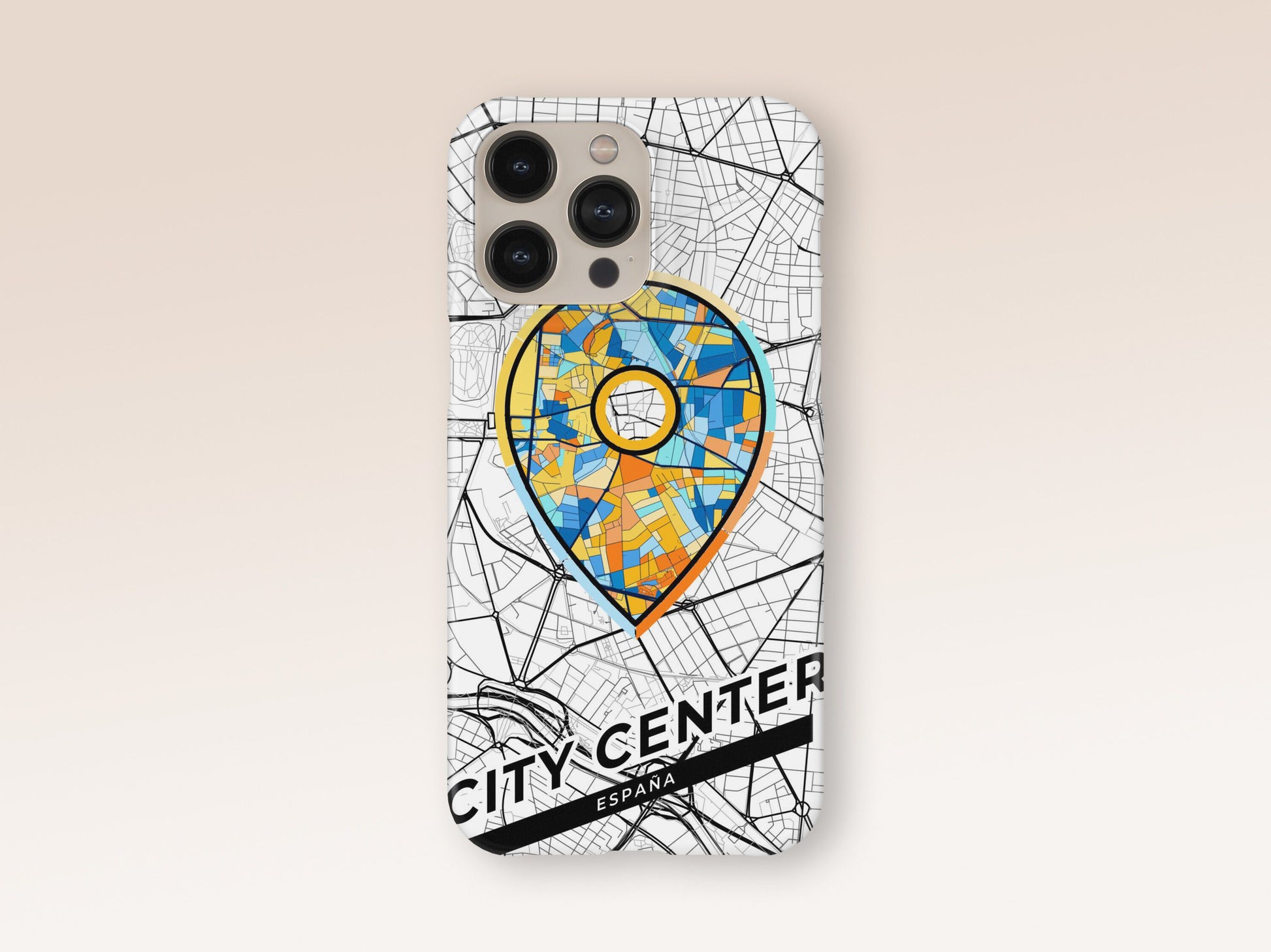 City Center Spain slim phone case with colorful icon. Birthday, wedding or housewarming gift. Couple match cases. 1