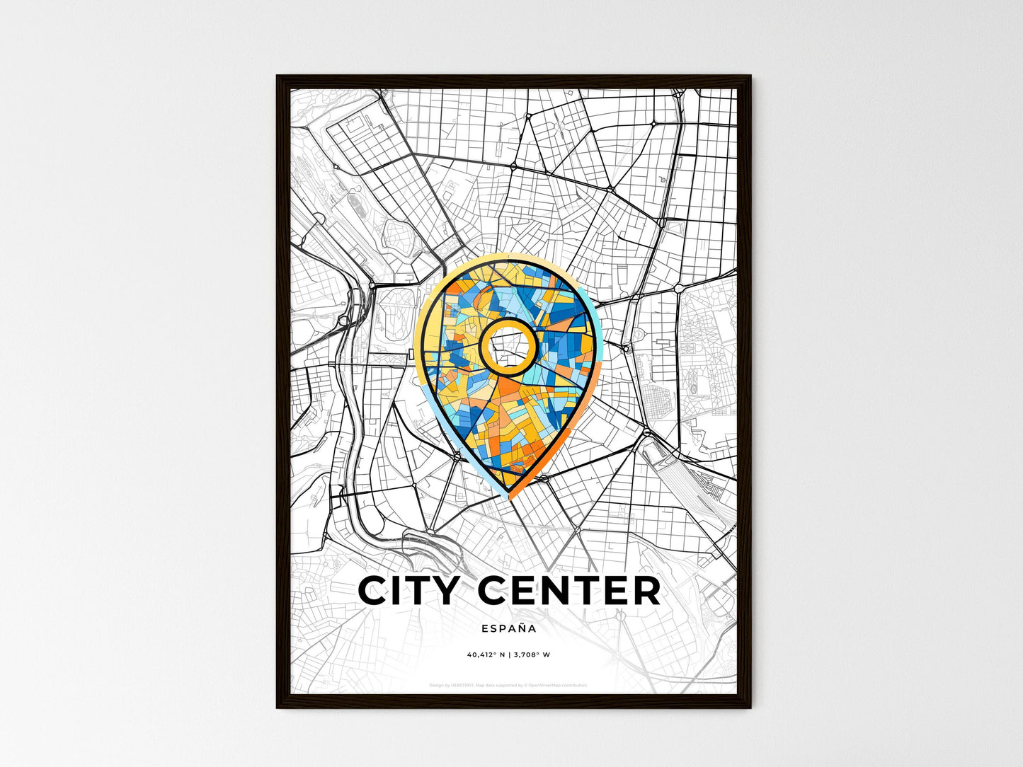 City Center Spain wedding art map with pointer icon