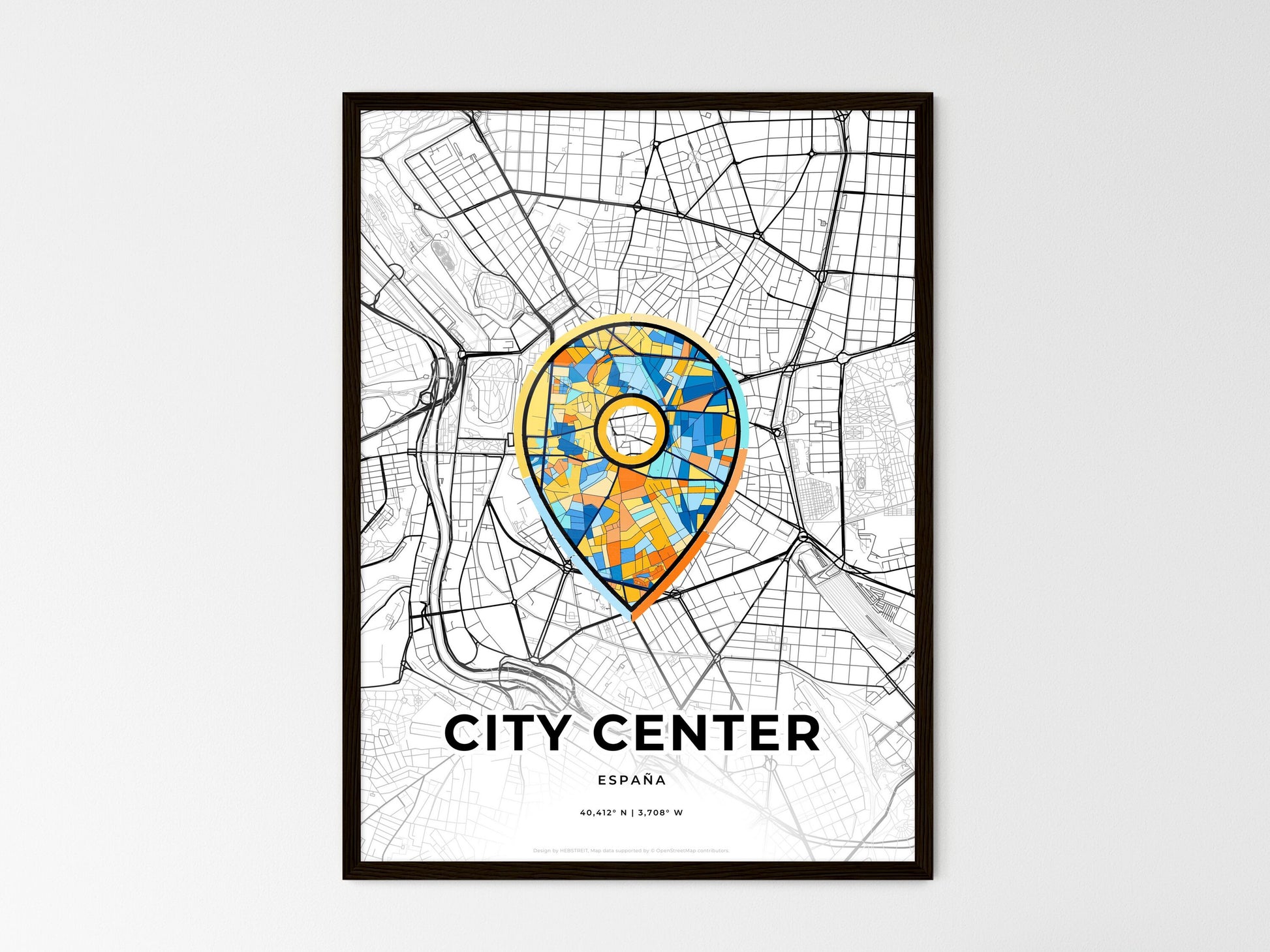City Center Spain wedding art map with pointer icon