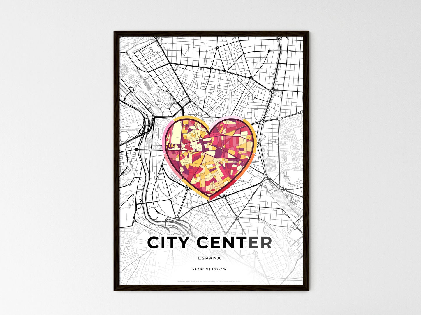 City Center Spain wedding art map with heart icon
