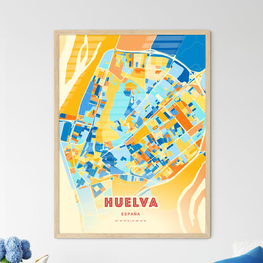 Colorful HUELVA SPAIN Fine Art Map Blue Orange