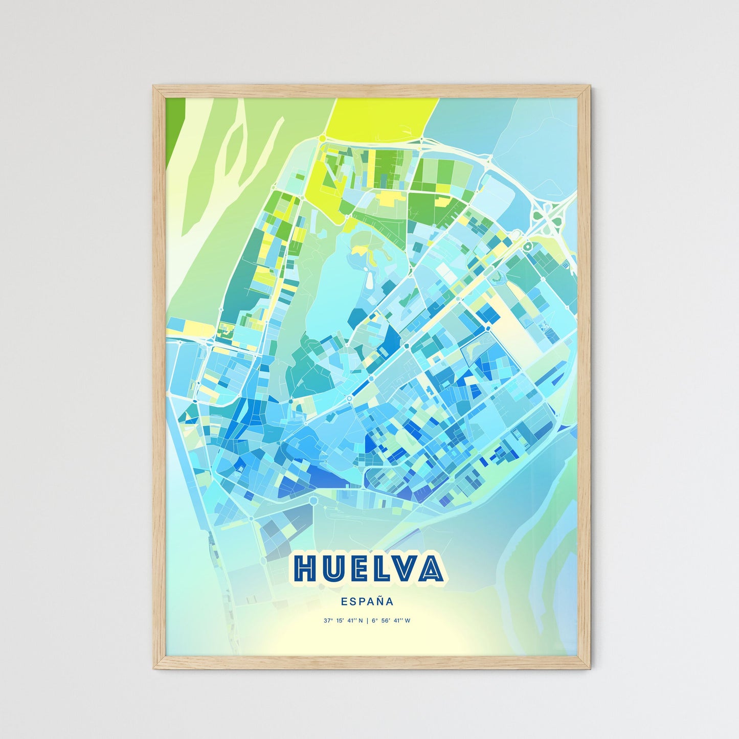 Colorful HUELVA SPAIN Fine Art Map Cool Blue