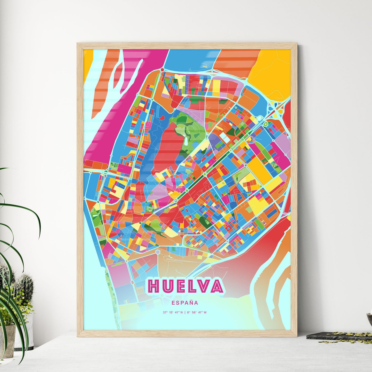 Colorful HUELVA SPAIN Fine Art Map Crazy Colors