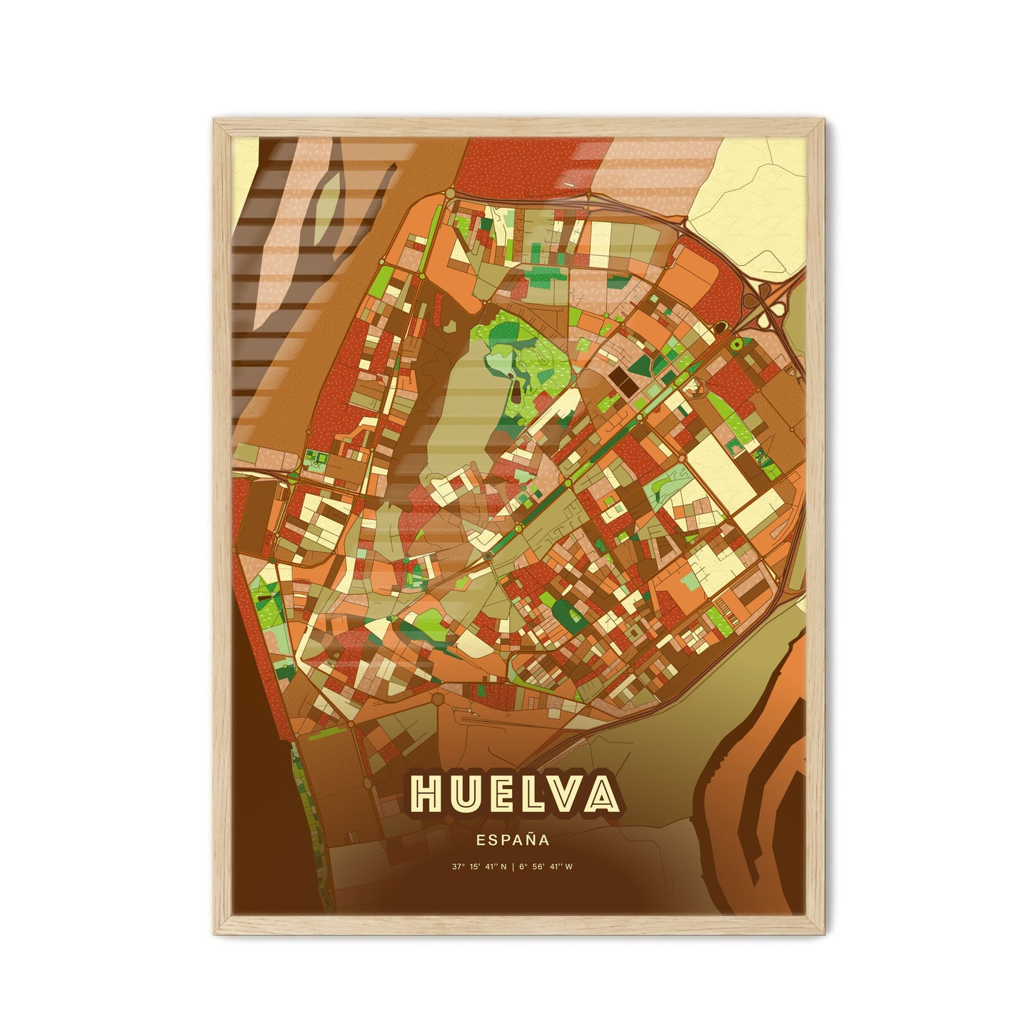 Colorful HUELVA SPAIN Fine Art Map Farmhouse