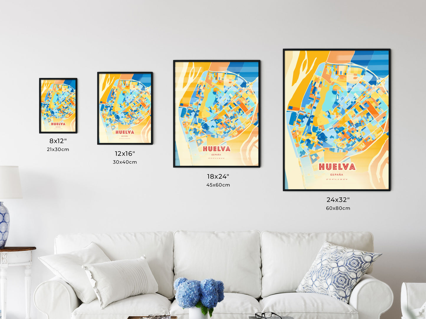 Colorful HUELVA SPAIN Fine Art Map Blue Orange