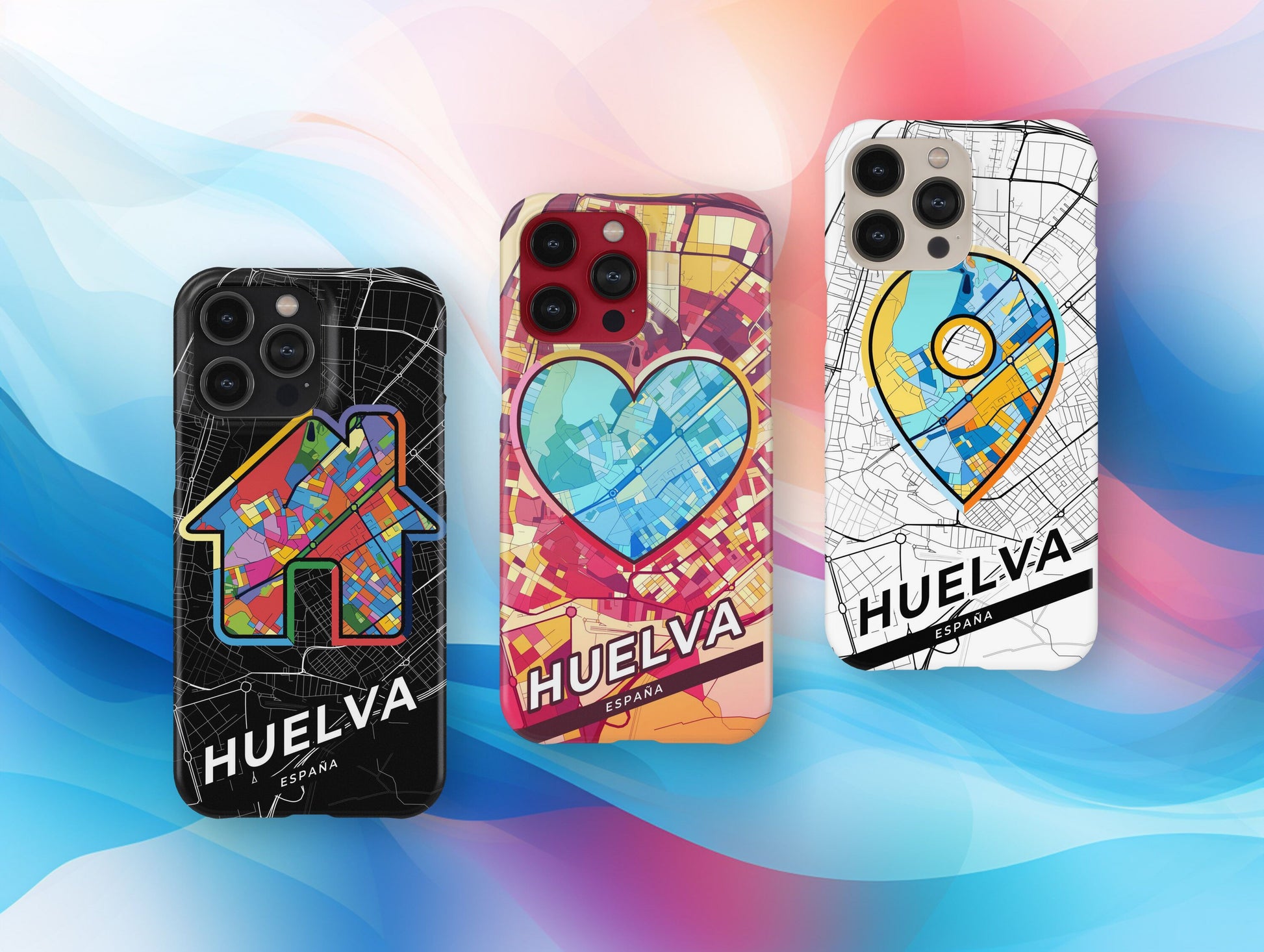 Huelva Spain slim phone case with colorful icon. Birthday, wedding or housewarming gift. Couple match cases.