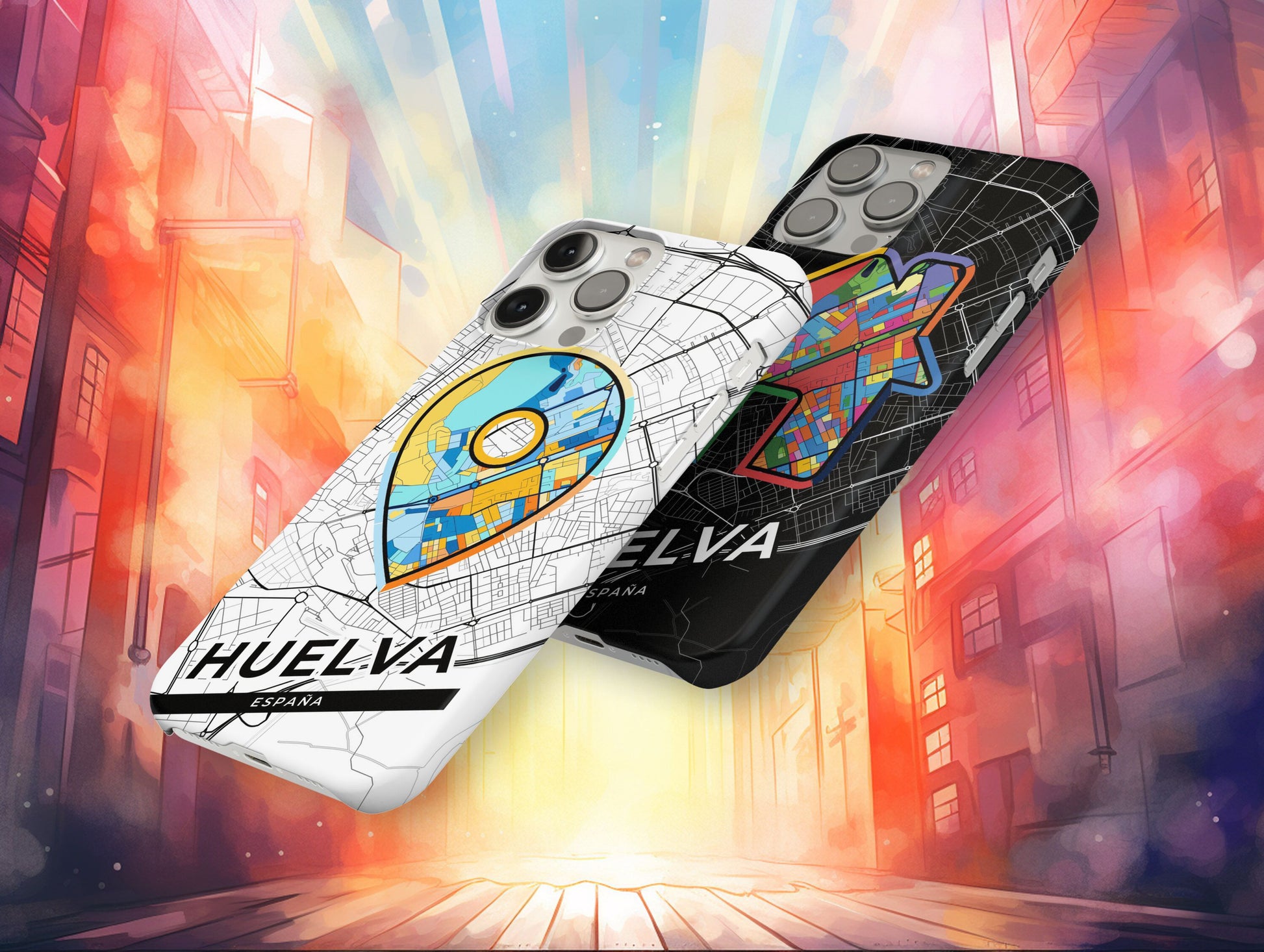 Huelva Spain slim phone case with colorful icon. Birthday, wedding or housewarming gift. Couple match cases.