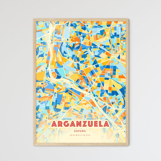 Colorful ARGANZUELA SPAIN Fine Art Map Blue Orange