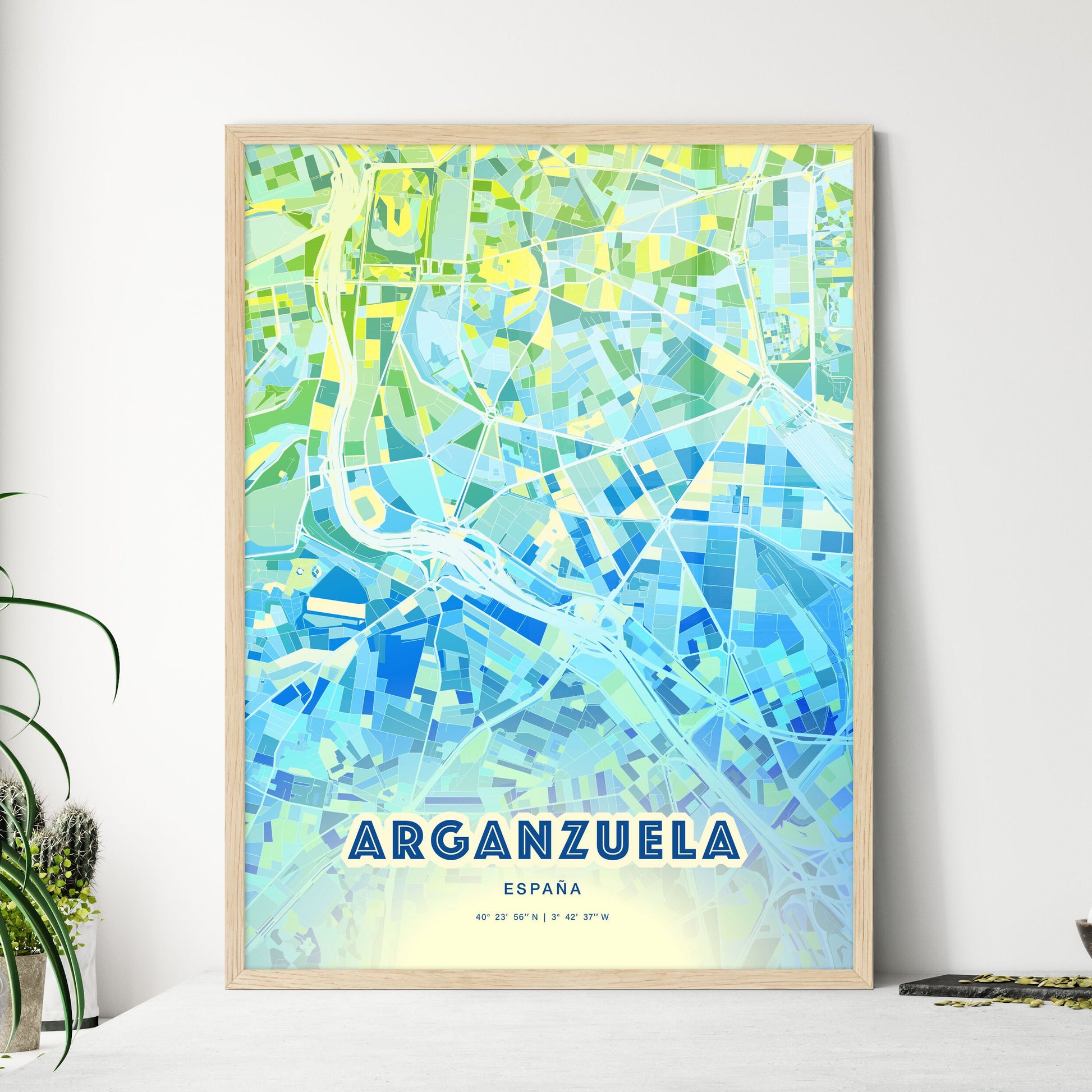 Colorful ARGANZUELA SPAIN Fine Art Map Cool Blue