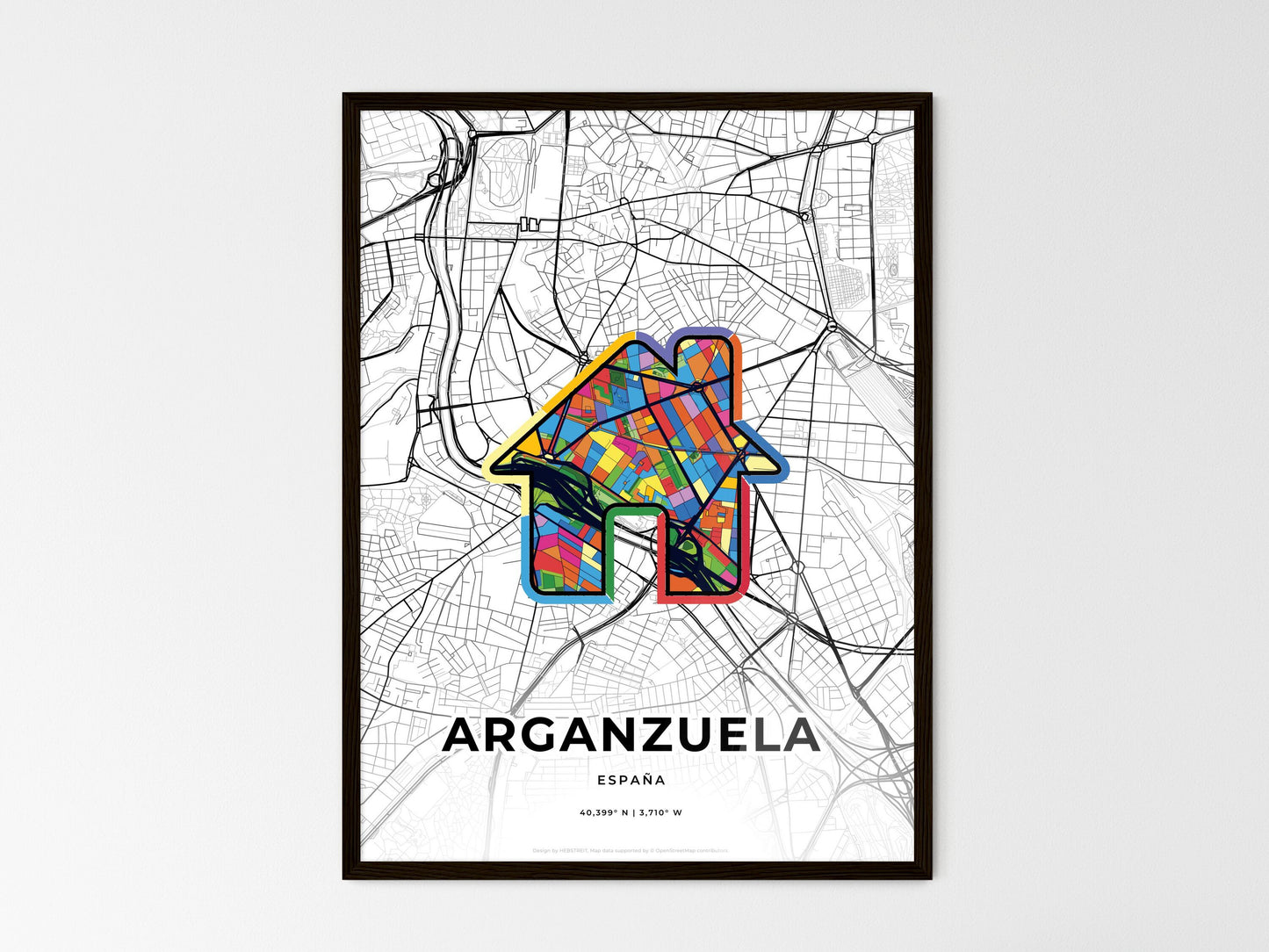 Arganzuela Spain wedding art map with home icon