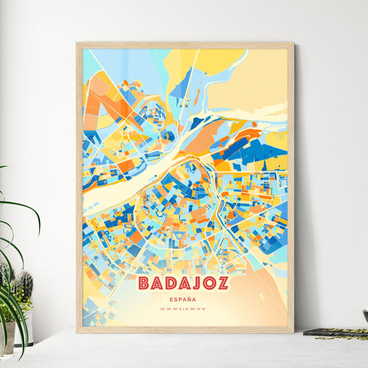 Colorful Badajoz Spain Fine Art Map Blue Orange