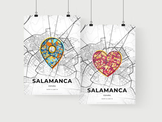 SALAMANCA SPAIN minimal art map with a colorful icon. Where it all began, Couple map gift.