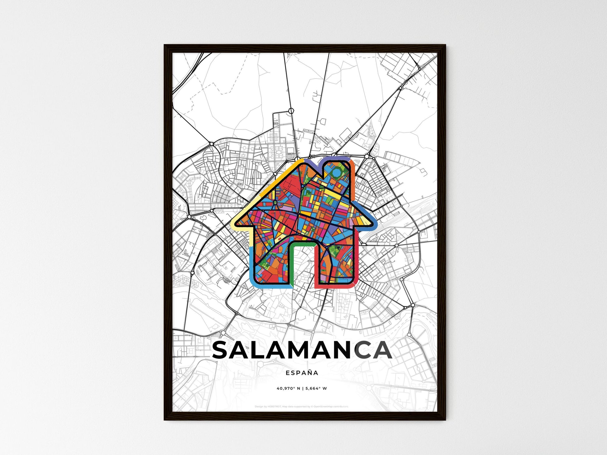 SALAMANCA SPAIN minimal art map with a colorful icon. Where it all began, Couple map gift. Style 3