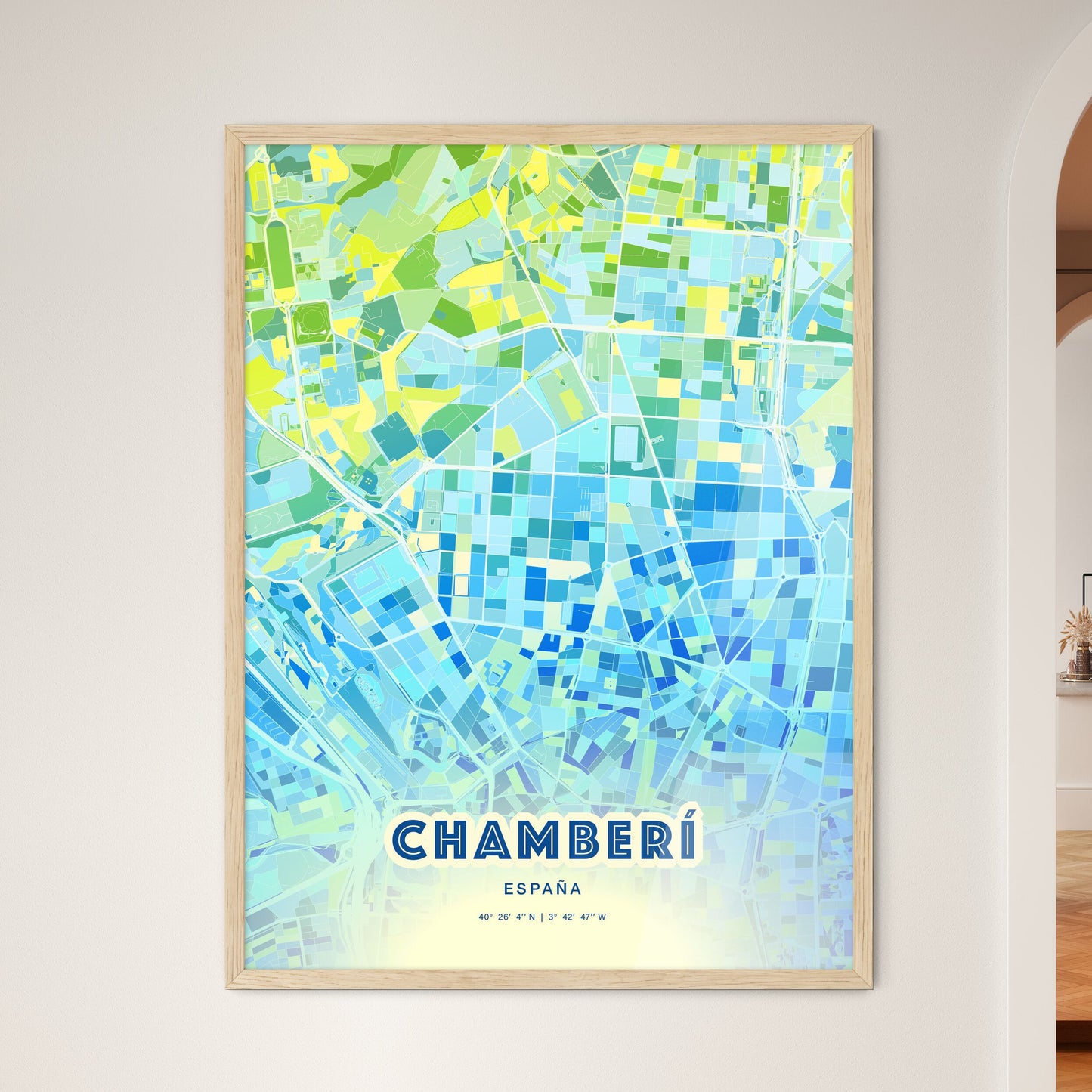 Colorful CHAMBERÍ SPAIN Fine Art Map Cool Blue