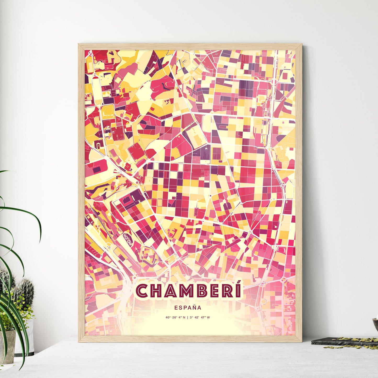 Colorful CHAMBERÍ SPAIN Fine Art Map Hot Red