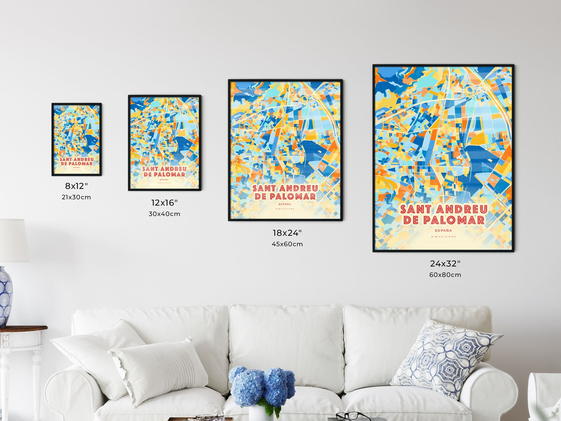 Colorful SANT ANDREU DE PALOMAR SPAIN Fine Art Map Blue Orange