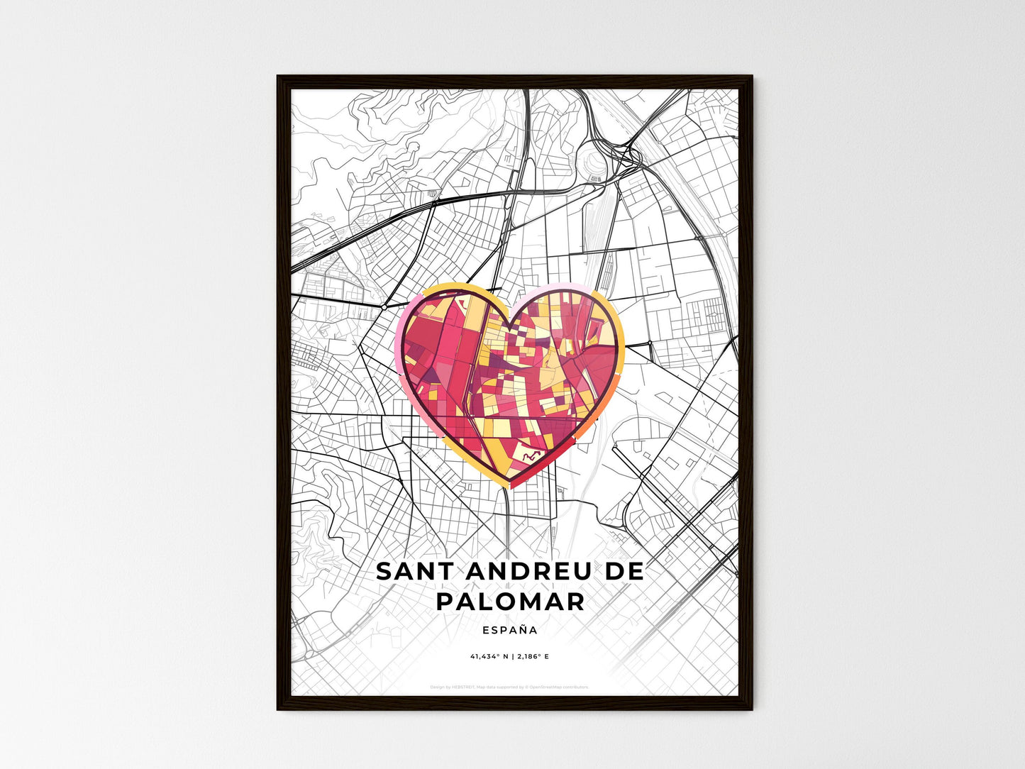 Sant Andreu De Palomar Spain wedding art map with heart icon
