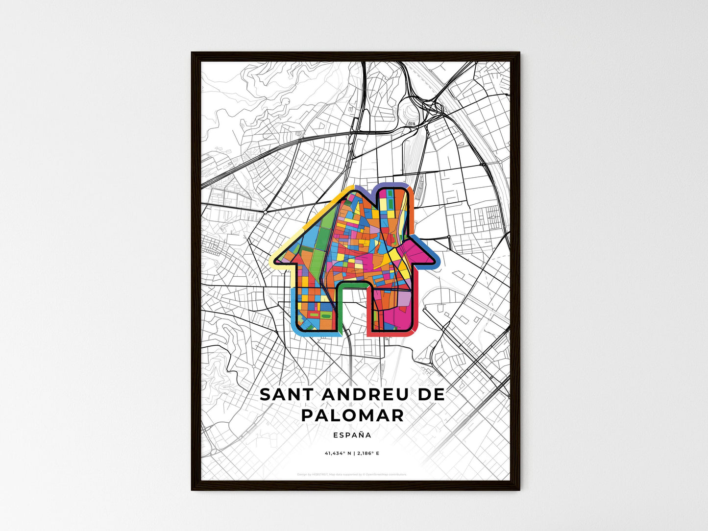 Sant Andreu De Palomar Spain wedding art map with home icon