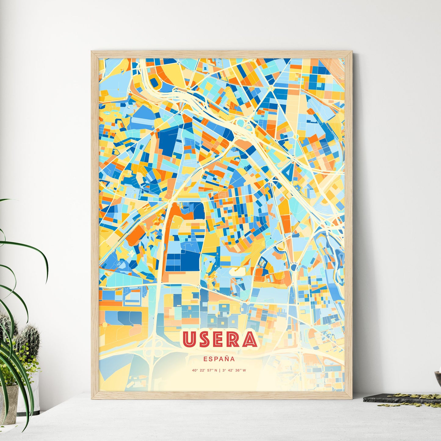 Colorful USERA SPAIN Fine Art Map Blue Orange