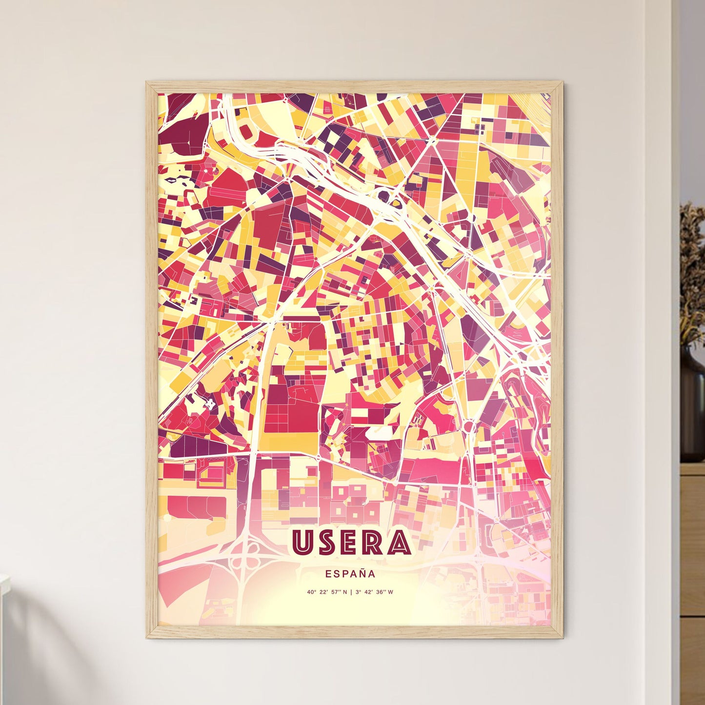 Colorful USERA SPAIN Fine Art Map Hot Red