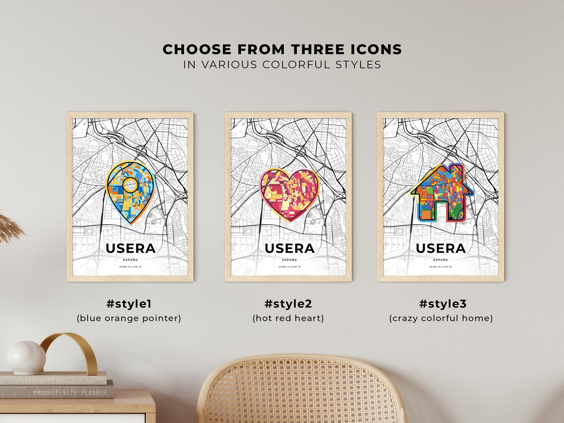 Usera Spain maps with colorful icons