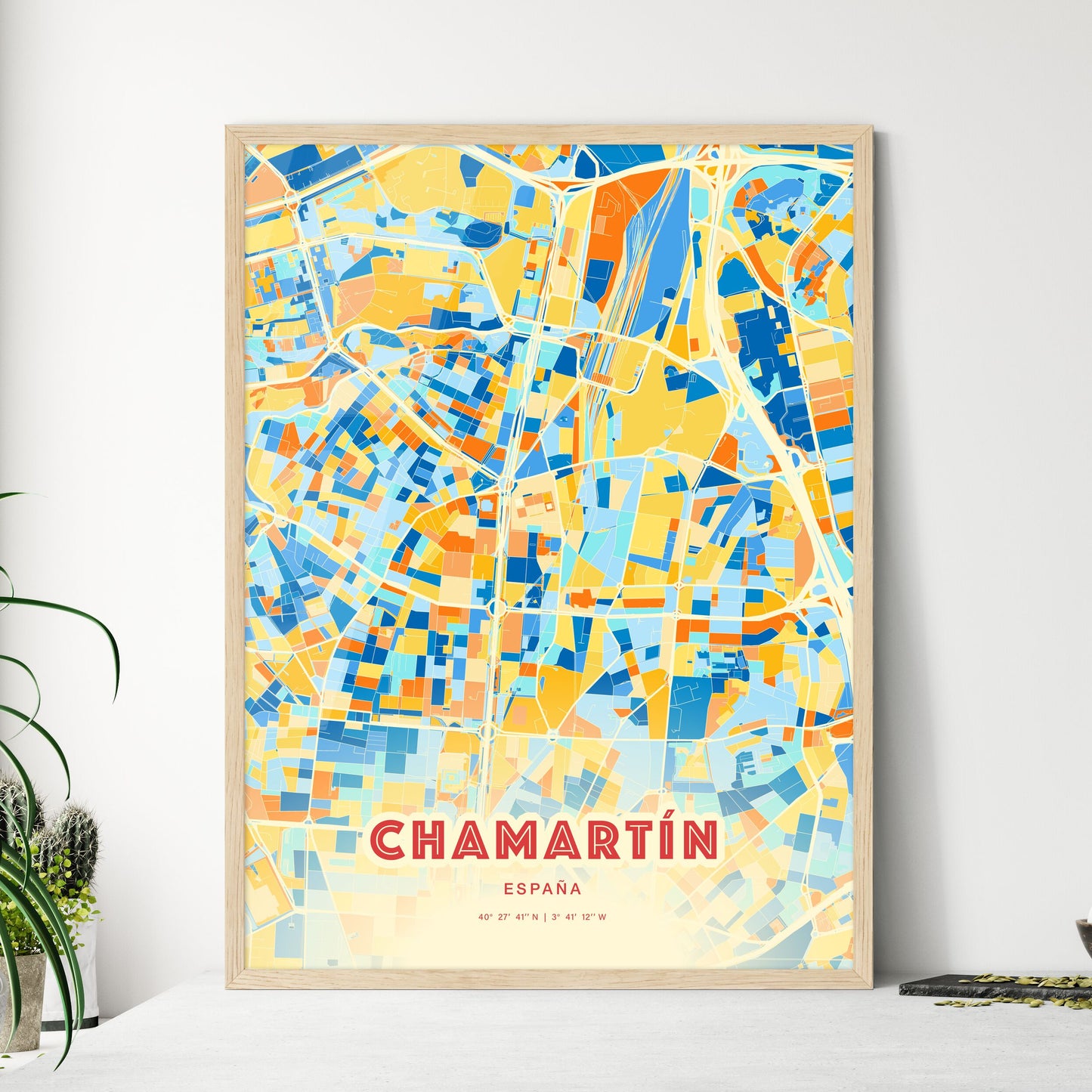 Colorful CHAMARTÍN SPAIN Fine Art Map Blue Orange