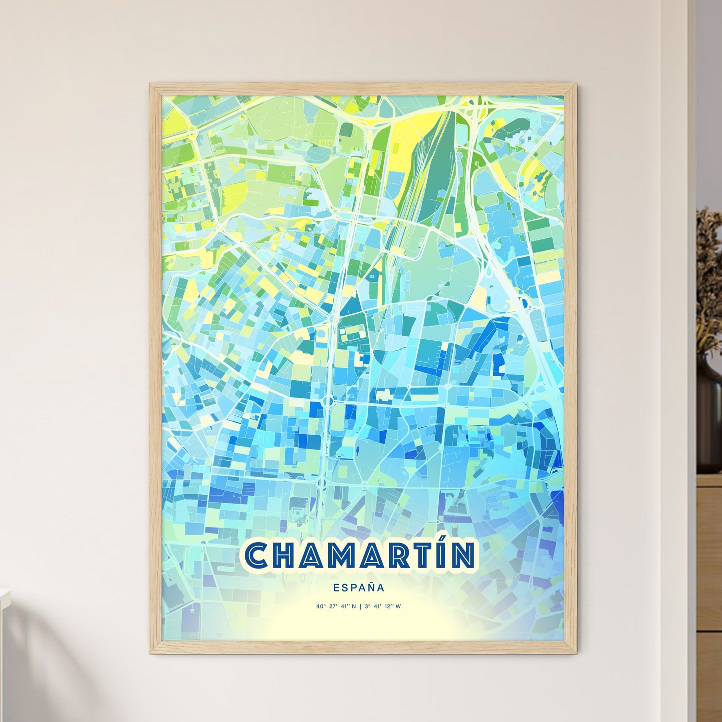 Colorful CHAMARTÍN SPAIN Fine Art Map Cool Blue